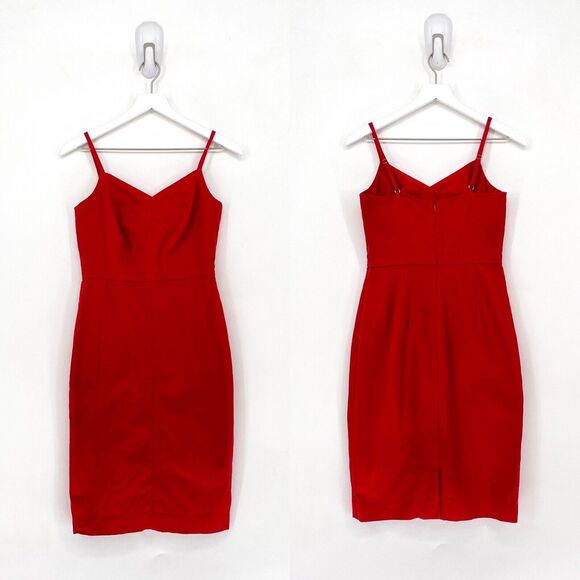 BANANA REPUBLIC Women 4 Dress Red Stretch Cami Sheath Cocktail Sleeveless NEW - Picture 1 of 8